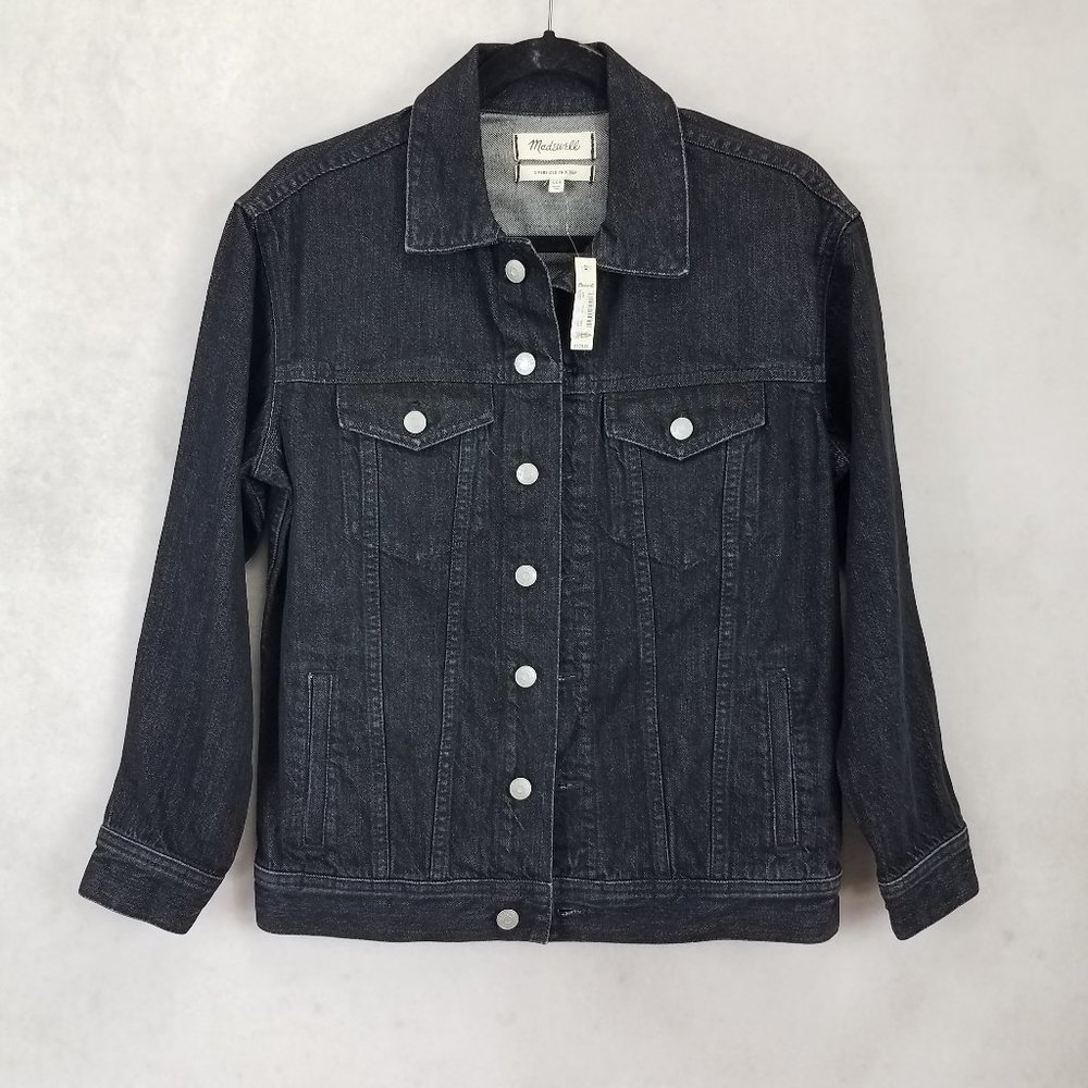 NEW Madewell XXS Oversized Trucker Denim Jean Jacket in Lunar Black Wash MA278